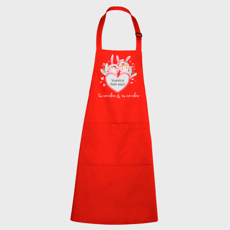 Delantal para San Valentín diseño conejos personalizable