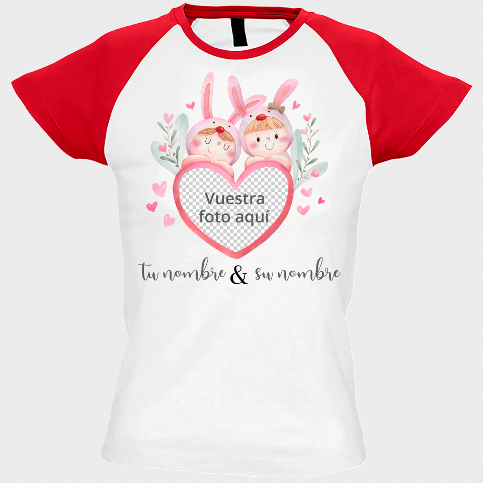 Camiseta mujer para San Valentín diseño conejos personalizable