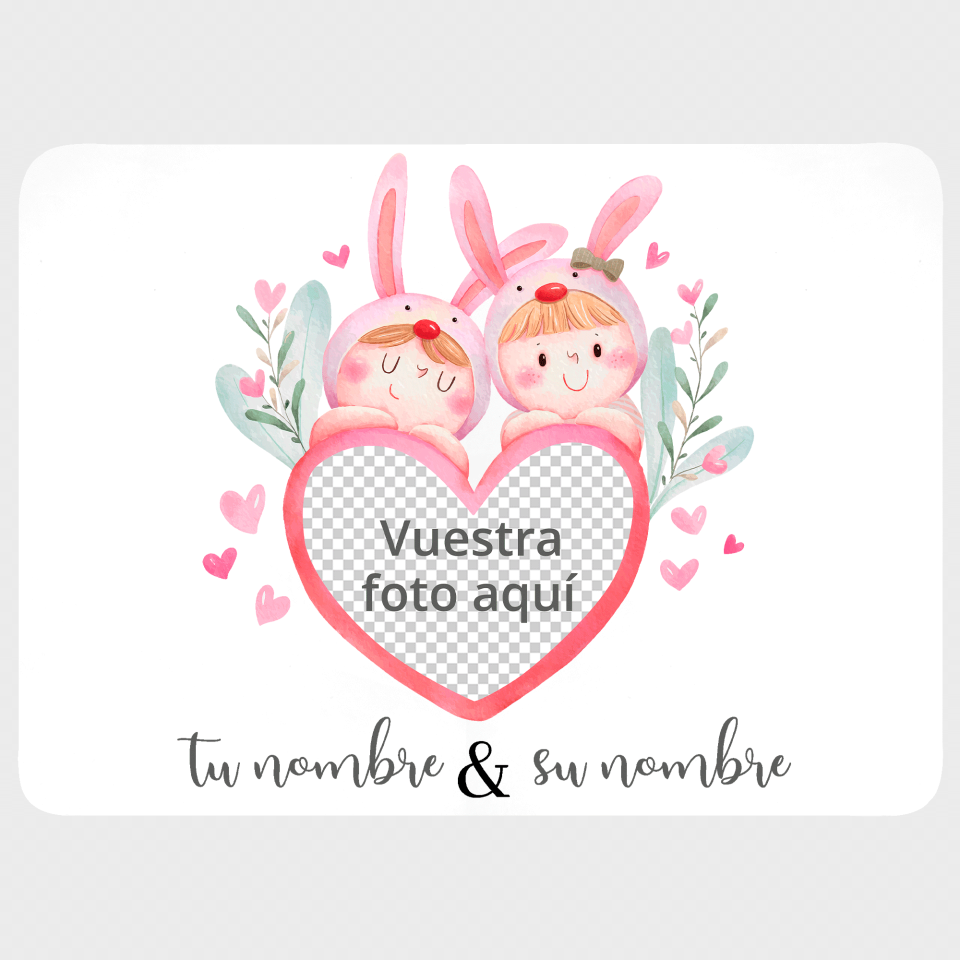 Mantel individual con base corcho para San Valentín diseño conejos personalizable