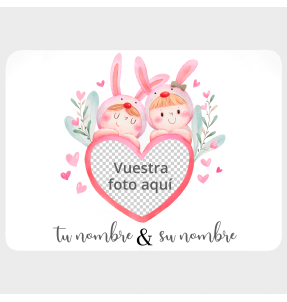 Mantel individual con base corcho para San Valentín diseño conejos personalizable