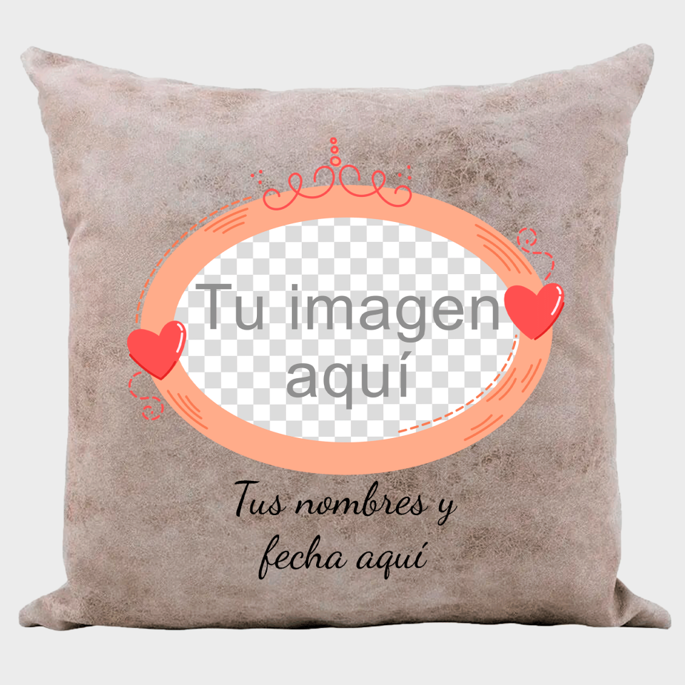 Cojín tacto cuero para San Valentín diseño óvalo personalizable