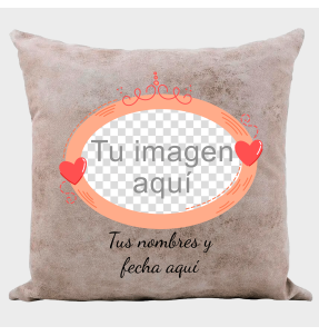 Cojín tacto cuero para San Valentín diseño óvalo personalizable