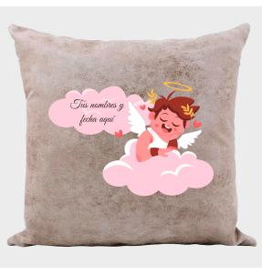 Cojín tacto cuero para San Valentín diseño cupido personalizable