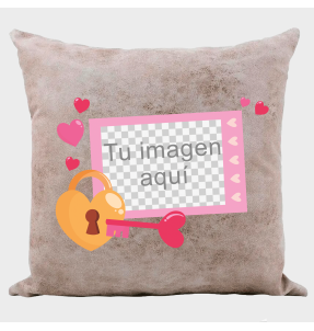 Cojín tacto cuero para San Valentín diseño candado personalizable