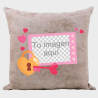 Cojín tacto cuero para San Valentín diseño candado personalizable