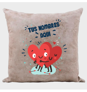 Cojín tacto cuero para San Valentín diseño corazones abrazándose personalizable