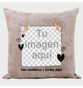 Cojín tacto cuero para San Valentín diseño flechas cupido personalizable