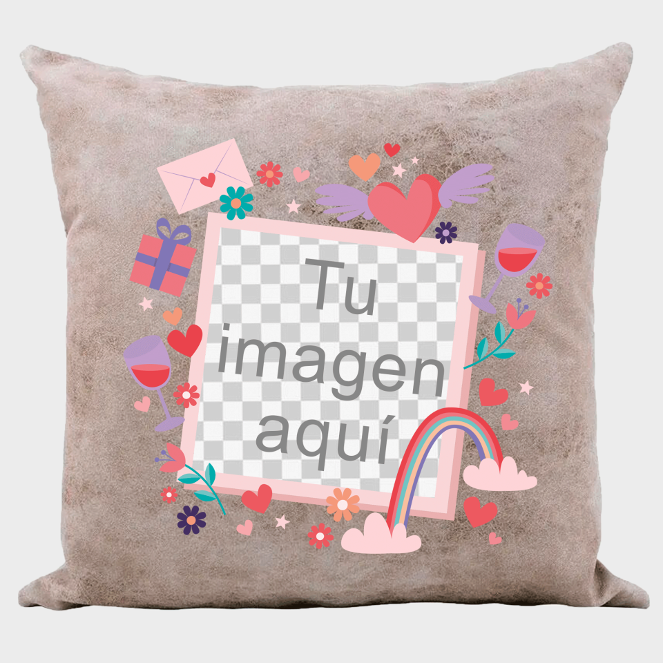 Cojín tacto cuero para San Valentín diseño marco fotos personalizable