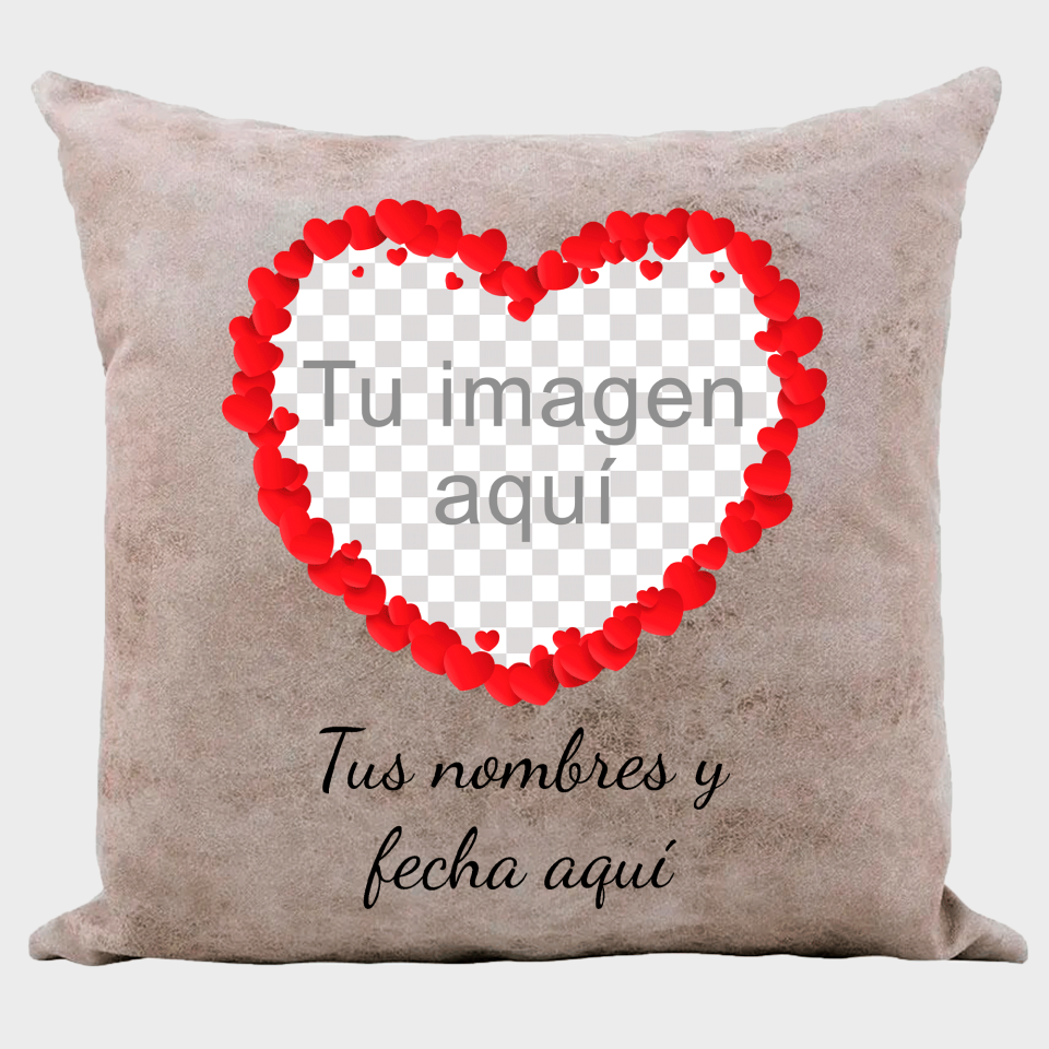 Cojín tacto cuero para San Valentín diseño corazón personalizable