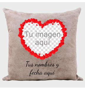 Cojín tacto cuero para San Valentín diseño corazón personalizable