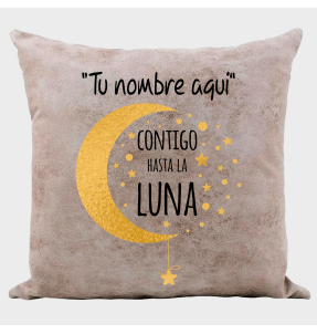 Cojín tacto cuero para San Valentín diseño hasta la luna personalizable