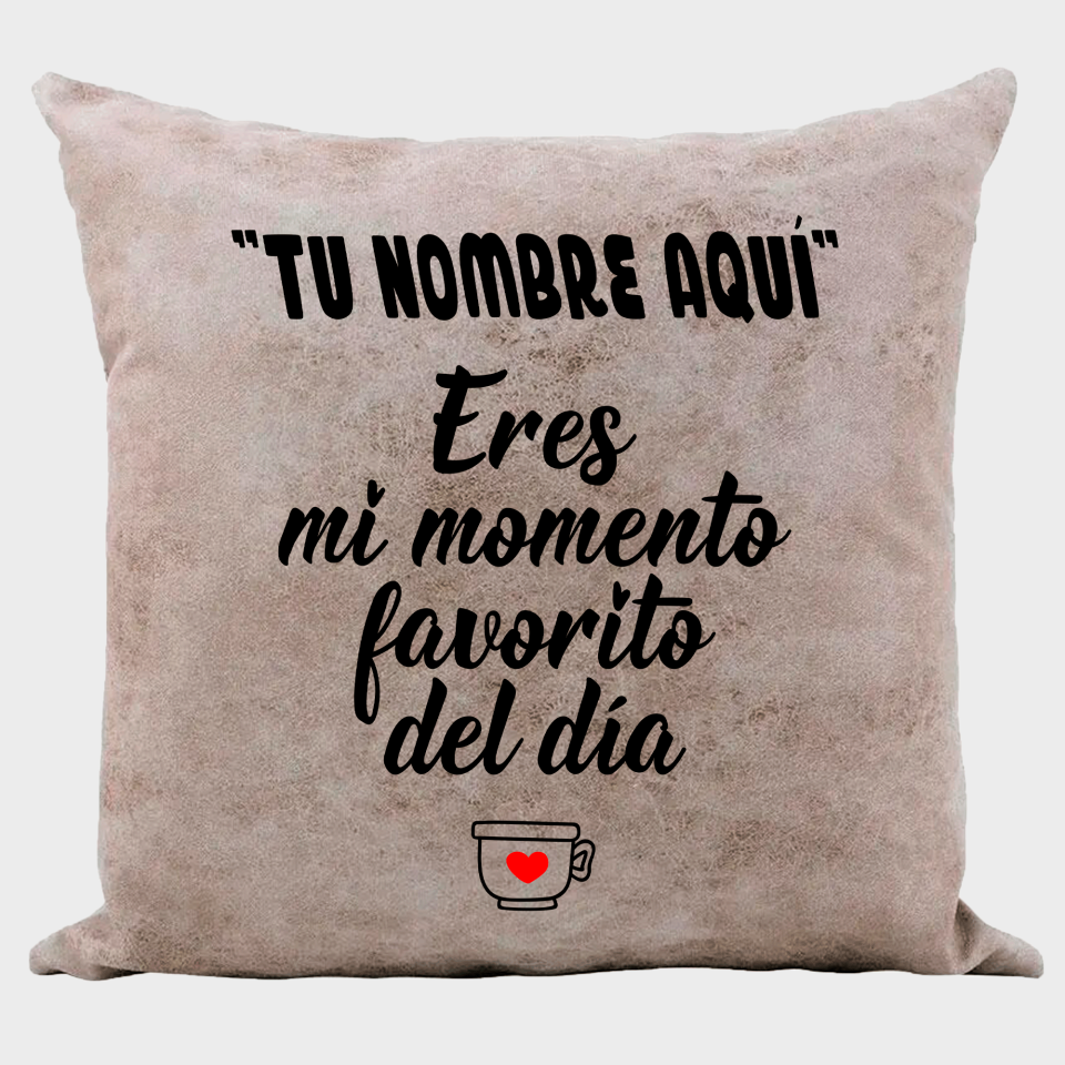 Cojín tacto cuero para San Valentín diseño momento favorito personalizable