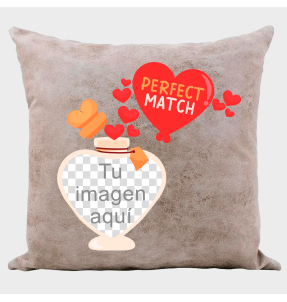 Cojín tacto cuero para San Valentín diseño perfect match personalizable
