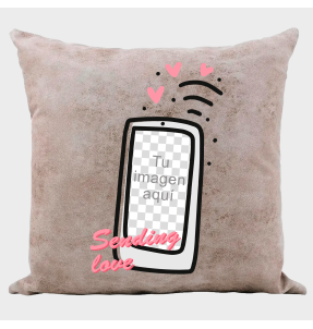 Cojín tacto cuero para San Valentín diseño sending love personalizable
