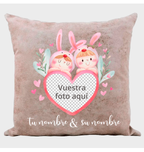 Cojín tacto cuero para San Valentín diseño conejos personalizable