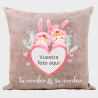 Cojín tacto cuero para San Valentín diseño conejos personalizable