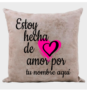 Cojín tacto cuero para San Valentín diseño hecha de amor personalizable