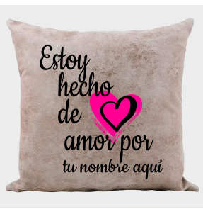 Cojín tacto cuero para San Valentín diseño hecho de amor personalizable