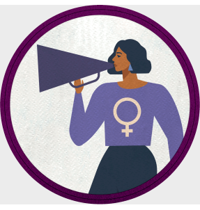 Parche redondo para el día de la mujer diseño Chica Hablando