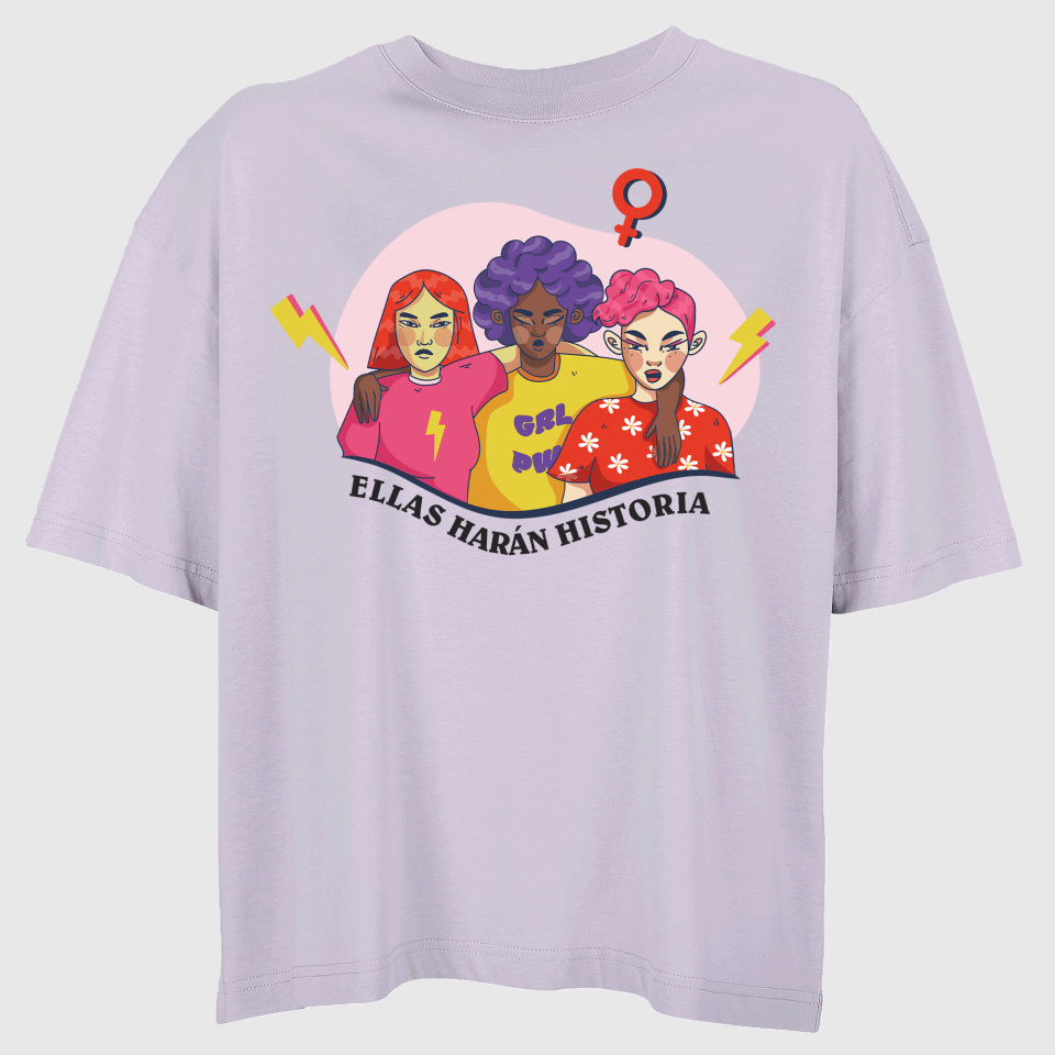 Camiseta oversize mujer para el día de la mujer diseño Ellas Harán Historia