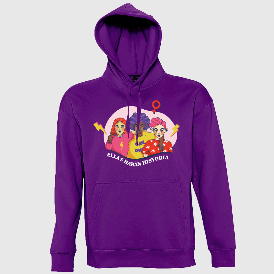 Sudadera con capucha para el día de la mujer diseño Ellas Harán Historia