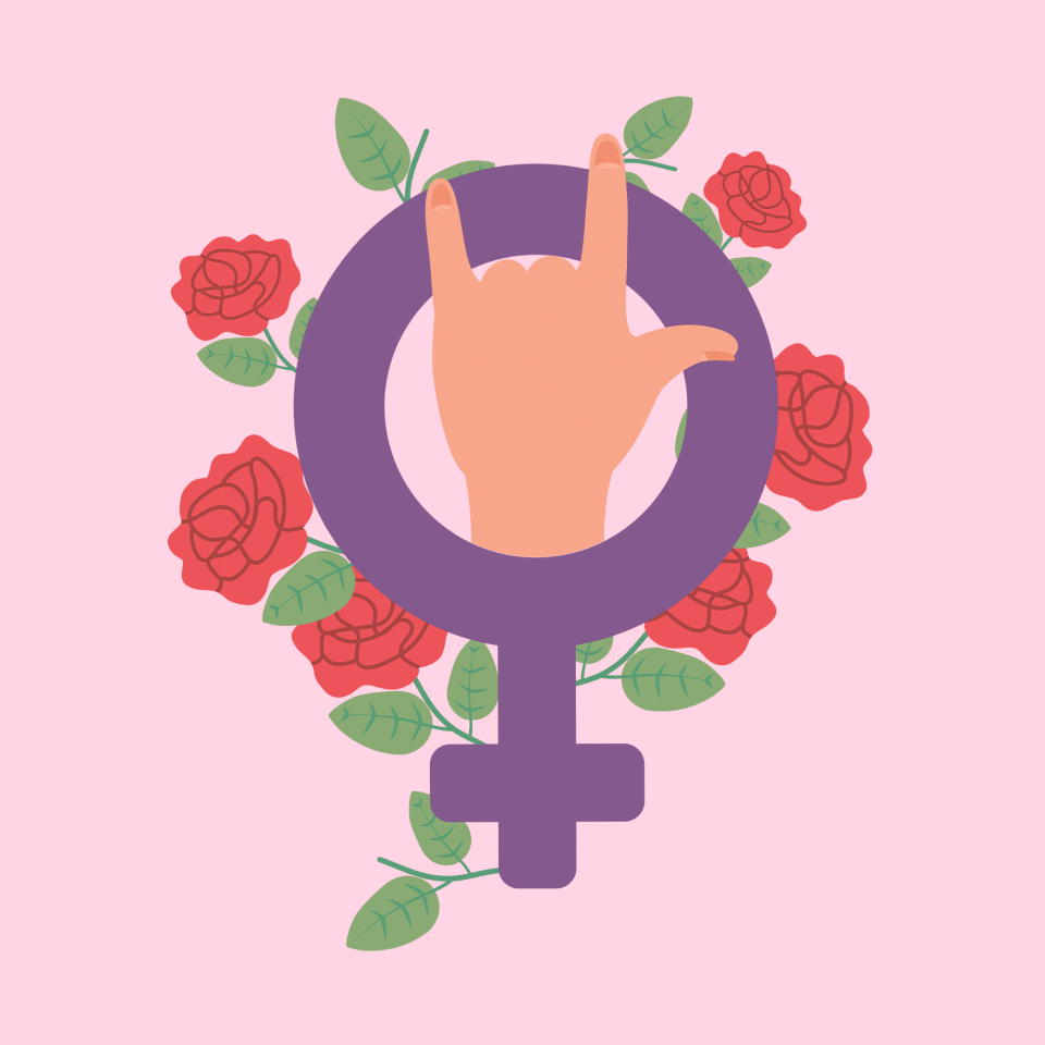 Parche redondo para el día de la mujer diseño Rosas