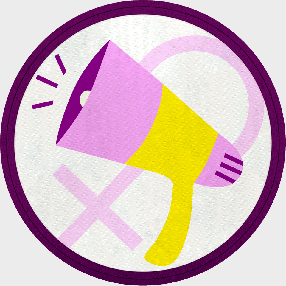 Parche redondo para el día de la mujer diseño Megáfono