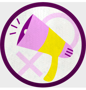 Parche redondo para el día de la mujer diseño Megáfono