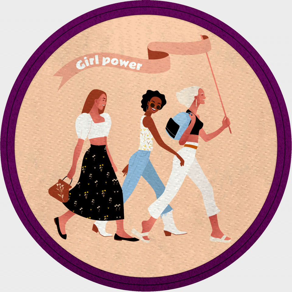 Parche redondo para el día de la mujer diseño Grupo De Chicas