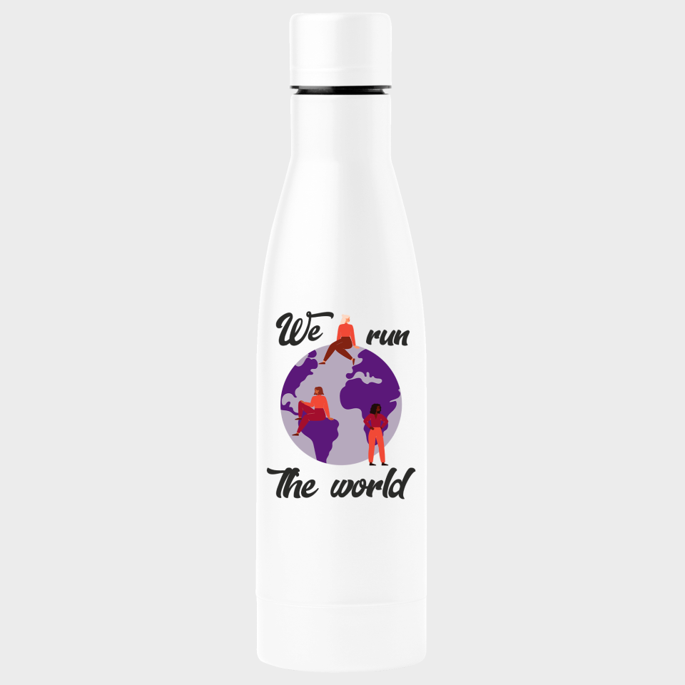 Bidón termo para el día de la mujer diseño We Run The World