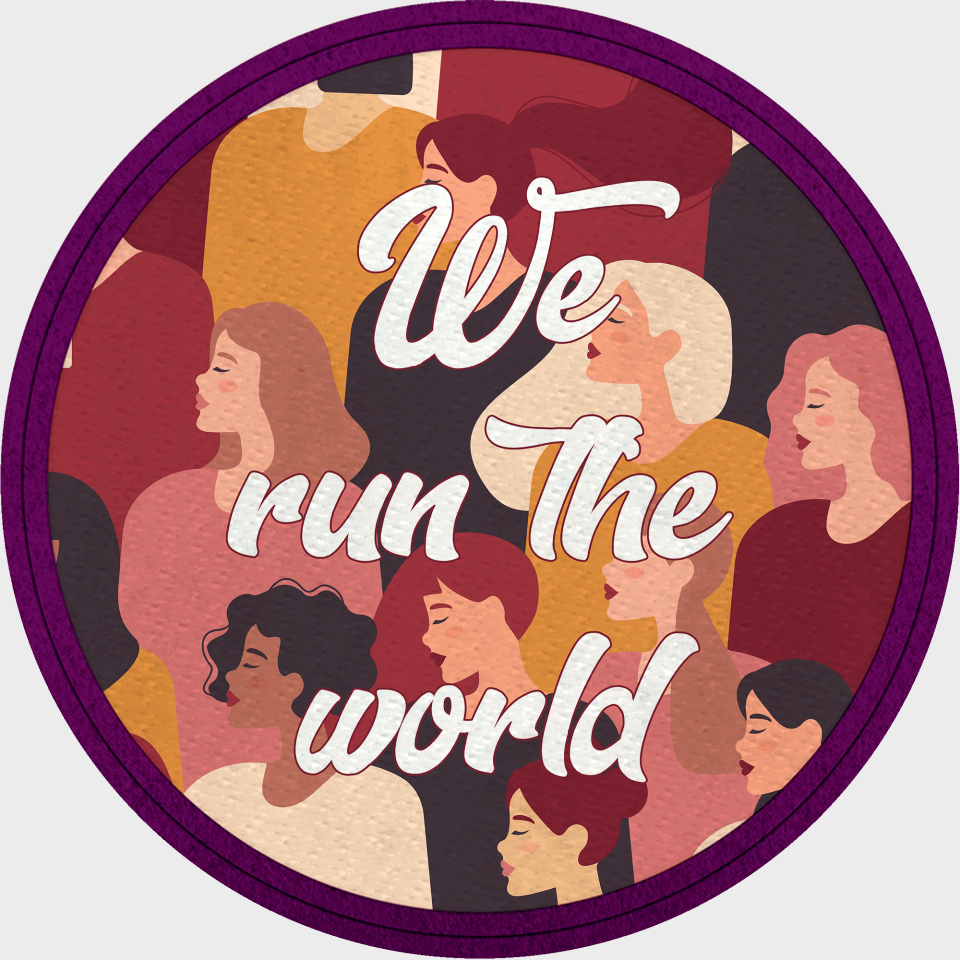 Parche redondo para el día de la mujer diseño We Run The World
