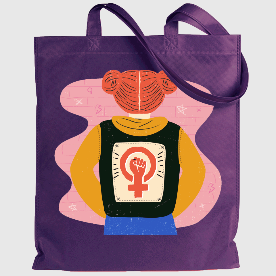 Tote bag para el día de la mujer diseño Chica Espalda