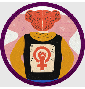 Parche redondo para el día de la mujer diseño Chica Espalda