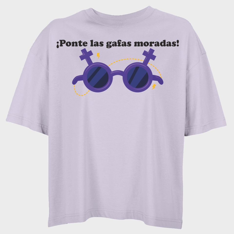 Camiseta oversize mujer para el día de la mujer diseño Gafas Moradas