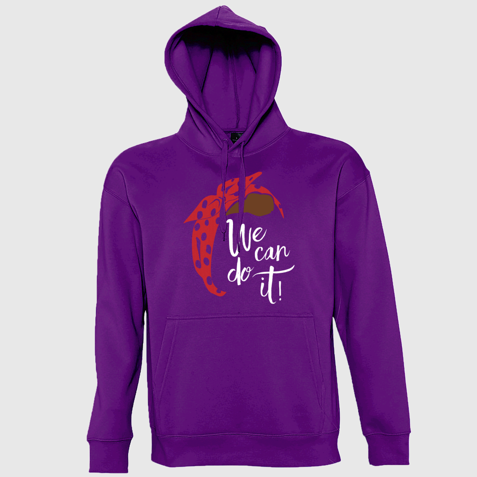 Sudadera con capucha para el día de la mujer diseño We Can Do It Silueta