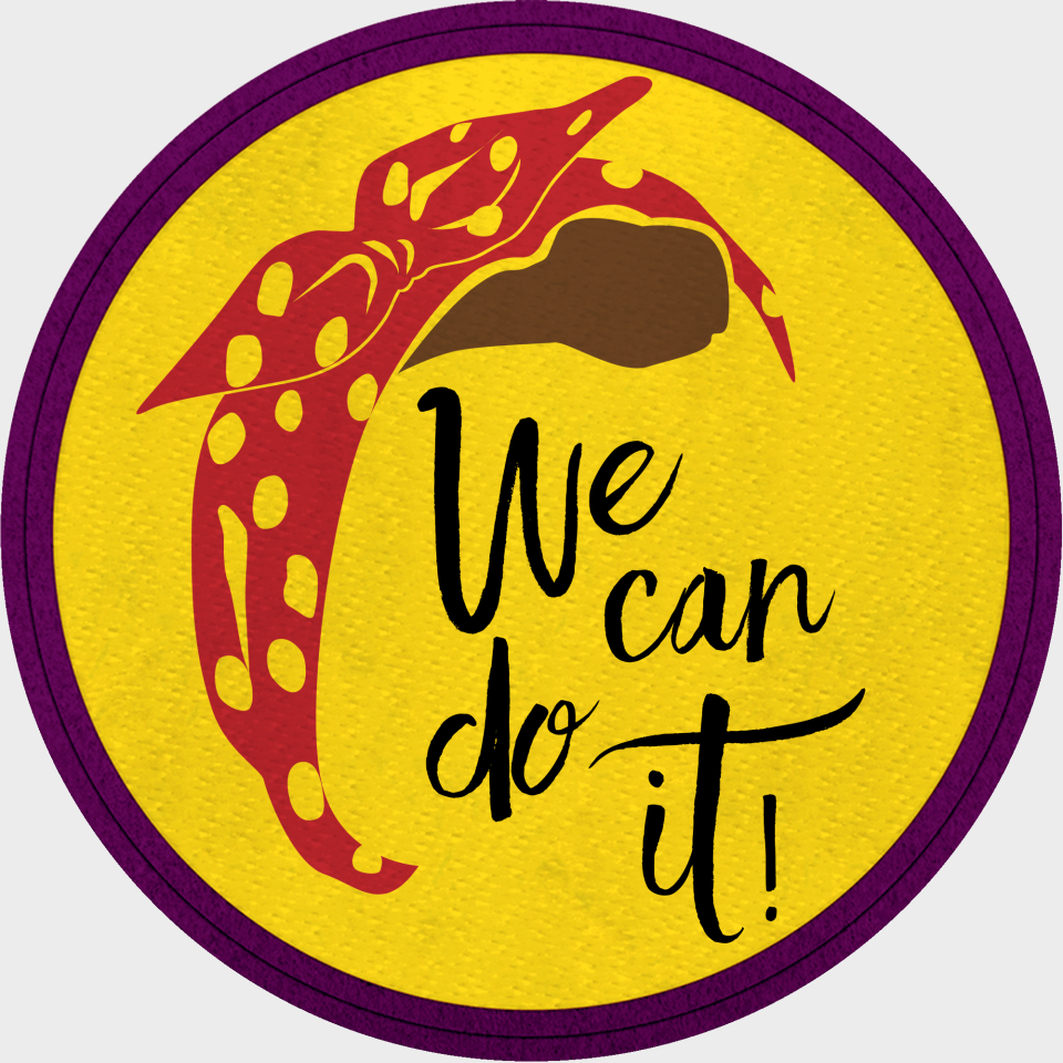 Parche redondo para el día de la mujer diseño We Can Do It Silueta