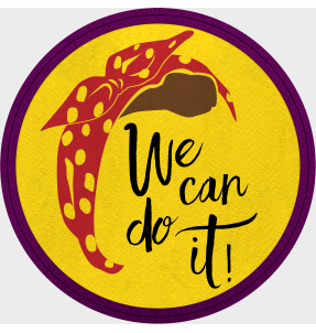 Parche redondo para el día de la mujer diseño We Can Do It Silueta