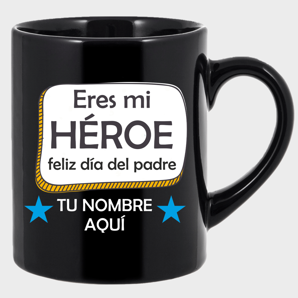 Taza negra para el día del padre diseño Héroe