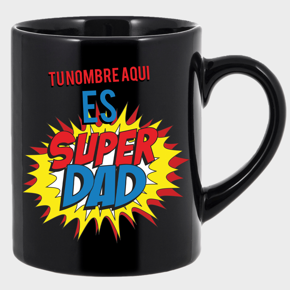 Taza negra para el día del padre diseño SuperDad
