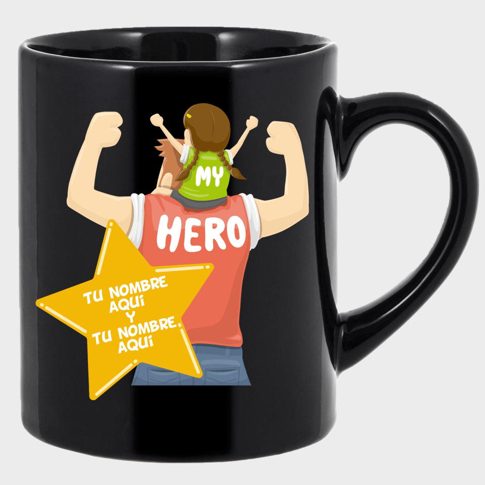 Taza negra para el día del padre diseño Padre e Hija