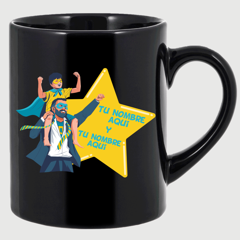Taza negra para el día del padre diseño Padre e Hijo