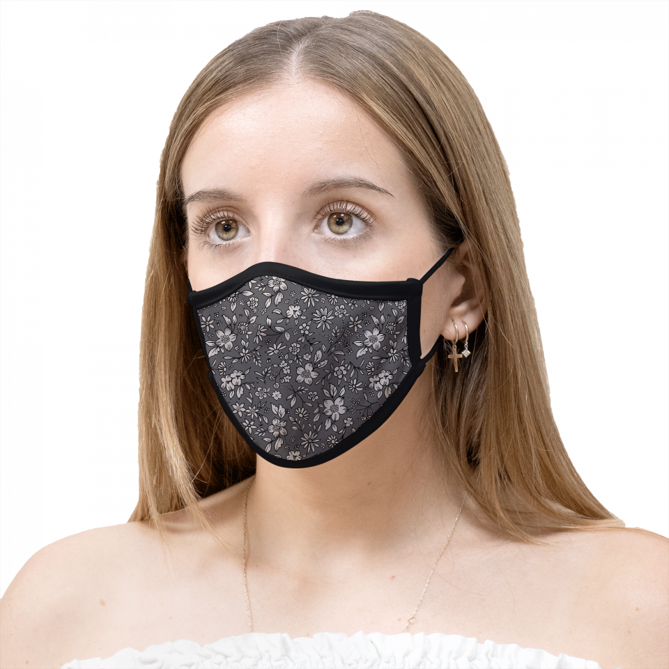 Mascarilla algodón orgánico reversible mediana dots black y flower antracite homologada con protección +90%