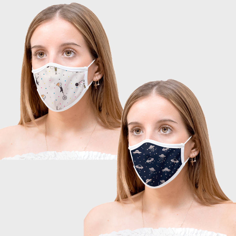 Mascarilla algodón orgánico reversible mediana circus beige y space navy homologada con protección +90%