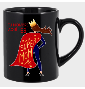 Taza negra para el día de la madre diseño Superheroína