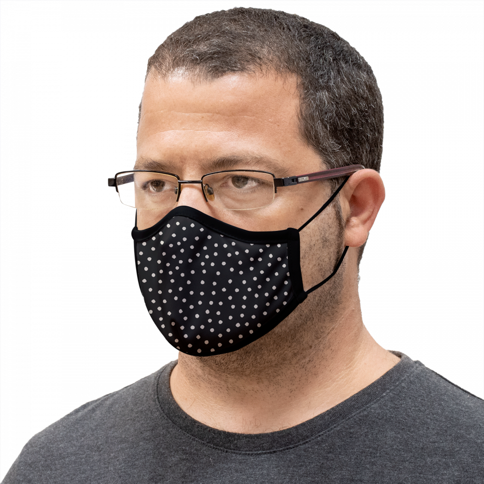 Mascarilla algodón orgánico reversible grande dots black y flower antracite homologada con protección +90%