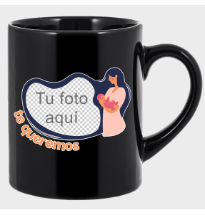 Taza negra para el día de la madre diseño Madre con bebé
