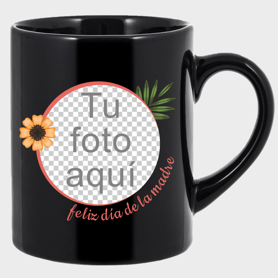 Taza negra para el día de la madre diseño Flor