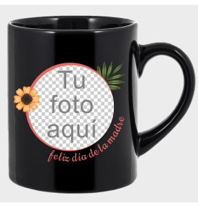Taza negra para el día de la madre diseño Flor