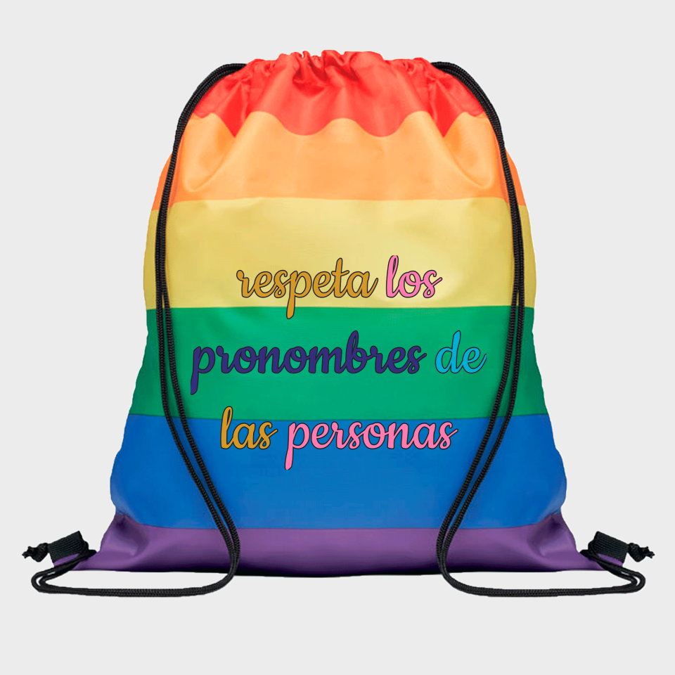 Mochila de cuerdas para el orgullo LGBTIQA+ diseño Respeta