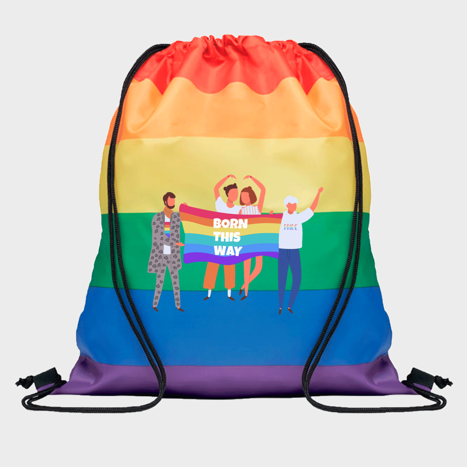 Mochila de cuerdas para el orgullo LGBTIQA+ diseño Born This Way